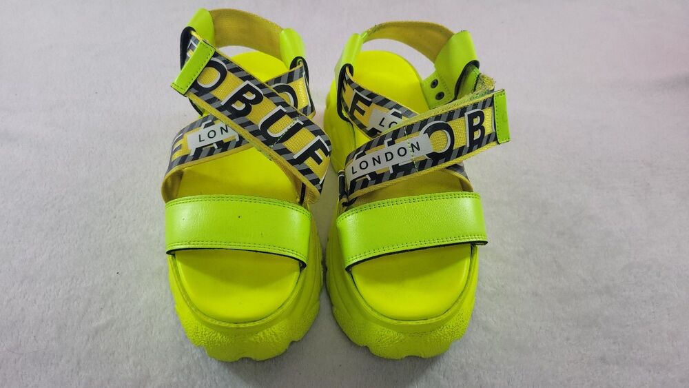 Buffalo London Neon Yellow Platform Sandals Size 36 US 5.5 Chunky Festival Rave